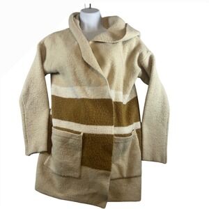 Lulus Women Striped Hooded Open Front Cardigan Sweater Beige‎ Brown Small Medium